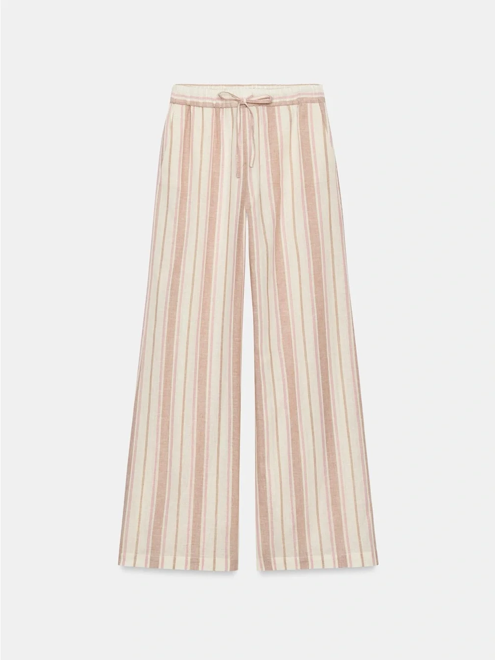 NWT Zara Pink & Cream Striped Wide-Leg Drawstring Pants